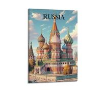 QXYUIN Poster vintage della Russia, elaborata cattedrale sotto il cielo blu.jpg, poster artistico da parete su tela per stanza, 50 x 75 cm, con cornice