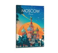 QXYUIN Poster vintage di Mosca, Russia, cielo stellato e sagoma della cattedrale. jpg, stampa artistica da parete su tela, decorazione artistica da parete per stanza, 30 x 45 cm, con cornice