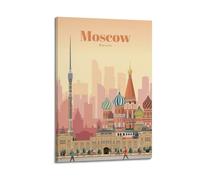 QXYUIN Poster vintage di Mosca, Russia, skyline della città con torre della TV.jpg, poster artistico da parete su tela estetica decorativa per stanza, 60 x 90 cm, con cornice