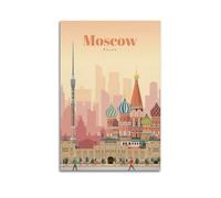 QXYUIN Poster vintage di Mosca, Russia, skyline della città con torre della TV.jpg, poster artistico da parete su tela per stanza, 50 x 75 cm, senza cornice
