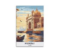 QXYUIN Poster vintage India, Gate of India, Mumbai e uccelli.jpg, poster artistico da parete su tela per stanza, 50 x 75 cm, senza cornice