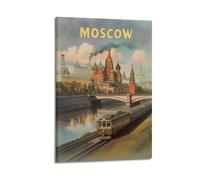 QXYUIN Poster vintage Mosca, Russia, lungofiume con architettura storica e treno.jpg, poster artistico da parete su tela per stanza, 20 x 30 cm, stile cornice