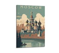QXYUIN Poster vintage Mosca, Russia, vista sul lungofiume, panorama della cattedrale. jpg, stampa artistica da parete su tela, per stanza, 30 x 45 cm, con cornice