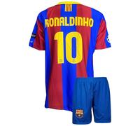 Qycksouth Ronaldinho N. 10 Nostalgie Barcelona - Maglia da calcio con pantaloncini - Fan Edition Design - (4-14 anni), Blu, 164