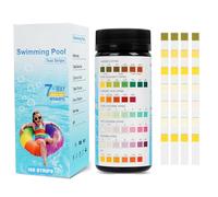 QYDMIN Strisce reattive per piscina, 7 in 1, per spa, 100 pezzi, tester PH e cloro, durezza dell'acqua, strisce reattive per pH, durezza totale dell'acqua, cloro totale, alcalinità, bromo acido