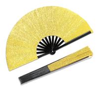 Qyeahkj Grande ventaglio pieghevole dorato glitterato per uomini e donne cinese Tai Chi Kung Fu fan rave clack ventilatore portatile decorativo vintage pieghevole in tessuto ventilatore per EDM Club