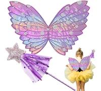 QYEHF Ali di Fata, Ali di Fata Bambina,Costume Fatina, Costume da Farfalla per Bambina,Bacchetta da Fata, per Feste A Tema Carnevale O Fata Cosplay,accessori di scena,Viola