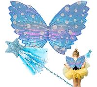 QYEHF Ali di Fata, Ali di Fata Bambina,Costume Fatina, Costume da Farfalla per Bambina,Bacchetta da Fata, per Feste A Tema Carnevale O Fata Cosplay,accessori di scena,blu