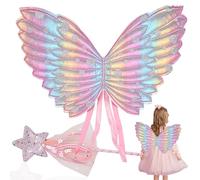 QYEHF Ali di Fata, Ali di Fata Bambina,Costume Fatina, Costume da Farfalla per Bambina,Bacchetta da Fata, per Feste A Tema Carnevale O Fata Cosplay,accessori di scena