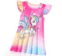QYEHF Camicia da Notte Unicorno,Camicie da per Ragazze e Ragazze, con Motivo Unicorno, Pigiama da Ragazza da Notte Estate Gonna per Ragazza Camicia da Notte Rosa con Volant 3-12 Anni