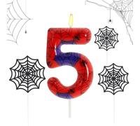 QYEHF Candela di compleanno di rete di ragno,Candeline Compleanno Numeri,Candele Numero Compleanno,Candela ragnatela Torta Compleanno per Decorazione Festa Tema Torta 9.2CM (Numero 5 anni)