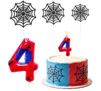 QYEHF Candela di compleanno di rete di ragno,Candeline Compleanno Numeri,Candele Numero Compleanno,Candela ragnatela Torta Compleanno per Decorazione Festa Tema Torta 9.2CM (Numero 4 anni)