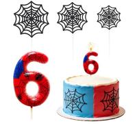 QYEHF Candela di compleanno di rete di ragno,Candeline Compleanno Numeri,Candele Numero Compleanno,Candela ragnatela Torta Compleanno per Decorazione Festa Tema Torta 9.2CM (Numero 6 anni)