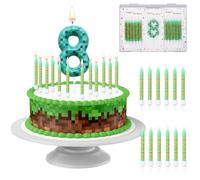 QYEHF Candeline Compleanno Numeri,Pixel Candle Decorazioni per torte,13PCS, decorazioni di compleanno numero verde candele per ragazzi ragazze forniture per feste (Numero 8 anni)