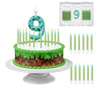 QYEHF Candeline Compleanno Numeri,Pixel Candle Decorazioni per torte,13PCS, decorazioni di compleanno numero verde candele per ragazzi ragazze forniture per feste (Numero 9 anni)