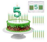 QYEHF Candeline Compleanno Numeri,Pixel Candle Decorazioni per torte,13PCS, decorazioni di compleanno numero verde candele per ragazzi ragazze forniture per feste (Numero 5 anni)