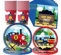 QYEHF Compleanno Treno, 49Pcs Set di stoviglie per feste di compleanno, compleanni feste piatti per decorazione per auto, piatti di carta decorazione da tavolo Compleanno Treno