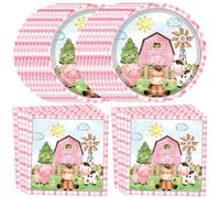 QYEHF Decorazioni di compleanno della mucca, utensili per feste di fattoria,Piatti Compleanno Animali Fattoria Stoviglie,Forniture per feste di fattoria, piatti, tovaglioli, per 20 persone