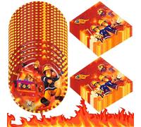 QYEHF Fireman, set di stoviglie per feste di compleanno, pompiere, piatti, per pompiere, decorazioni tematiche di compleanno (40 pezzi, 20 ospiti)