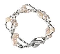 QYEURFOF Braccialetti con Perline Bodhi, Bracciale in Argento Sterling 925 con Perle a Tre Strati, Corda Elastica, splendido Braccialetto Perline in for Donne e Ragazze