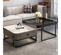 QYEURFOF Set di 2 tavolini da caffè in Vetro dal Design Moderno, con Struttura in Metallo, for Soggiorno - Tavolino Quadrato Color Oro(E)