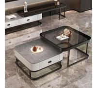 QYEURFOF Set di 2 tavolini da caffè in Vetro dal Design Moderno, con Struttura in Metallo, for Soggiorno - Tavolino Quadrato Color Oro(D)