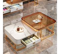 QYEURFOF Set di 2 tavolini da caffè in Vetro dal Design Moderno, con Struttura in Metallo, for Soggiorno - Tavolino Quadrato Color Oro(B)