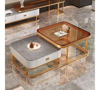 QYEURFOF Tavolino da Pavimento, Set di 2 tavolini da caffè in Vetro dal Design Moderno, con Struttura in Metallo, for Soggiorno - Tavolino Quadrato Color Oro(C)