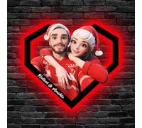 Qygtritvo Foto personalizzata in stile cartone animato foto in metallo da parete luce a led, personaggio personalizzato stile animazione famiglia caricatura foto insegna al neon decorazione per la