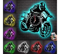 Qygtritvo, Orologio da parete personalizzato con nome, per motociclista, da appendere, con luce LED notturna, multicolore, ideale per motocross, decorazione da parete per uomo, donna, camera