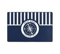 Qygtritvo Tappetino da bagno personalizzato con nome della barca ancora bussola di navigazione Ancora Blu Navy Strisce bianche Personalizzato Retro Tema Nautico Tappeto da bagno Personalizzato Bagno