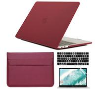 QYiD 4 in 1 Custodia per MacBook Air 11 Pollici Model A1370 A1465, Custodia Rigida in Plastica con Sleeve Borsa, Tastiera Cover & Schermo Proteggi per MacBook Air 11.6 Pollici A1370 / A1465, Winered