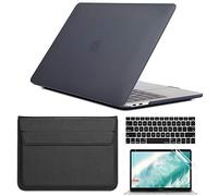 QYiD 4 in 1 Custodia per New MacBook Air 13" 2020 2019 2018 Release A2337 A2179 A1932, Custodia Rigida in Plastica con Sleeve Borsa, Tastiera Cover & Schermo Proteggi per MacBook Air 13" Retina, Nero