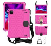 QYiD Custodia Bambini per iPad Pro 11" 2020/2018, Bambini EVA Custodia Protettiva Antiurto con Supporto & Portapenna, Tracolla per Apple New iPad Pro 11 Pollici 2nd/1st, RoseRosso/Nero