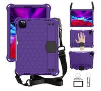 QYiD Custodia Bambini per New iPad Air 4th Generation 2020, Eva Custodia Leggera Protettiva Antiurto per Bambini con Supporto & Portapenna, Tracolla per Samsung Galaxy Tab 4 8-Pollici, Viola/Aqua