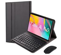 QYiD Custodia con Tastiera e Mouse per Galaxy Tab A 8.0 2019 SM-T290 / SM-T295, Slim PU Case [QWERTY English] Rimovibile Wireless Bluetooth Tastiera per Tab A 8.0 Pollici 2019 SM-T290/T295, Nero