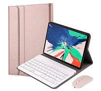 QYiD Custodia con Tastiera e Mouse per iPad Air 4 10.9 Pollici 2020, Lightweight Folio Slim PU Case [QWERTY English] Rimovibile Wireless Tastiera per iPad 10.9 2020/iPad PRO 11 2020/2018, Oro Rosa