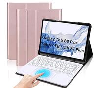 QYiD Custodia con Tastiera per Galaxy Tab S7+/Tab S7 Plus 12.4-Pollici, Sottile Pelle PU Custodia con Magnetically Wireless Tastiera per Samsung Galaxy Tab S7 Plus 2020 (SM-T970/T975/T976), Rosegold