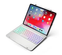 QYiD Custodia con Tastiera per iPad PRO 12.9 2020 4a Gen / 2018 3rd Gen, Wireless Custodia Tastiera con 7 Colori Retroilluminati, Rotazione a 180 Gradi per iPad PRO 12.9 Pollice, Argento