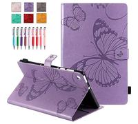 QYiD Custodia in pelle per Galaxy Tab S6 10.5 pollici 2019 SM-T860/T865, farfalla disegno goffratura disegno PU cuoio Folio Smart Cover con portapenne per Galaxy Tab S6 10.5 pollici 2019, viola