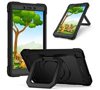 QYiD Custodia per all-New Fire HD 8 2020/ Fire HD 8 Plus 2020 (10th Gen 2020), Bambino Protettiva Antiurto Rotante con Hand Strap Kickstand Shoulder Belt per Fire HD 8 8.0 Pollici, Nero/Nero