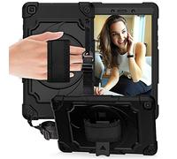 QYiD Custodia per all-New Fire HD 8 2020/ Fire HD 8 Plus 2020 (10th Gen 2020), Bambino Protettiva Antiurto Rotante con Hand Strap Kickstand Shoulder Belt per Fire HD 8 8.0 Pollici, Nero/Nero