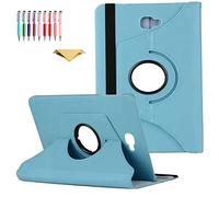 QYiD Custodia per Galaxy Tab A 10.1" SM-T580, PU Pelle Flip Protettivo Stand Custodia Ruotare Cover con Portapenne per Galaxy Tab A 10.1 Pollici SM-T580 T585 T587 (No S Pen Version), Azzurro