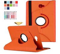 QYiD Custodia per Galaxy Tab A 10.1" SM-T580, PU Pelle Flip Protettivo Stand Custodia Ruotare Cover con Portapenne per Galaxy Tab A 10.1 Pollici Tablet SM-T580 T585 T587 (No S Pen Version), Arancia