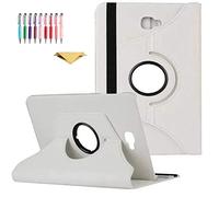 QYiD Custodia per Galaxy Tab A 10.1" SM-T580, PU Pelle Flip Protettivo Stand Custodia Ruotare Cover con Portapenne per Galaxy Tab A 10.1 Pollici Tablet SM-T580 T585 T587 (No S Pen Version), Bianca
