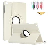 QYiD Custodia per Galaxy Tab A 8.0 2019 T290 T295, PU Pelle Flip Protettivo Stand Custodia Ruotare Cover con Portapenne per 8.0 Pollici Galaxy Tab A 2019 Without S Pen Model SM-T290 SM-T295, Bianca