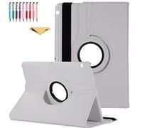 QYiD Custodia per Huawei MediaPad T3 9.6, PU Pelle Flip Protettivo Stand Custodia Ruotare Cover con Portapenne per Huawei MediaPad T3 10 AGS-L03, Bianca