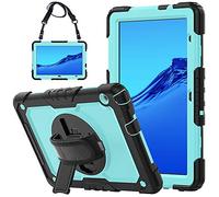 QYiD Custodia per Huawei MediaPad T5 10, Antiurto Resistente Custodia con Pellicola Protettiva, 360 Supporto Rotante e Tracolla per Huawei Mediapad T5 10 10.1 Pollici 2018 Tablet, Nero/Azzurro