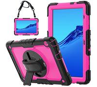 QYiD Custodia per Huawei MediaPad T5 10, Antiurto Resistente Custodia con Pellicola Protettiva, 360 Supporto Rotante e Tracolla Protettiva per Huawei Mediapad T5 10 10.1 pollici 2018 Tablet, Nero/Rosa