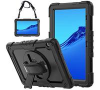 QYiD Custodia per Huawei MediaPad T5 10, Antiurto Resistente Custodia con Pellicola Protettiva, 360 Supporto Rotante e Tracolla Protettiva per Huawei Mediapad T5 10 10.1 Pollici 2018 Tablet, Nero